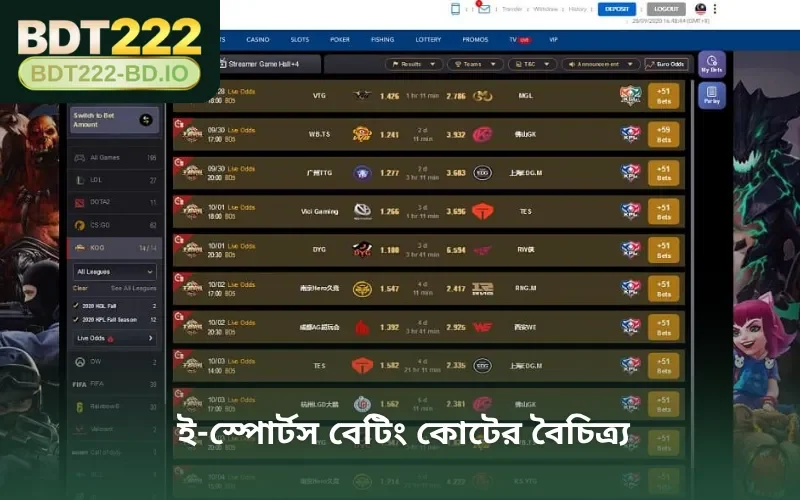 ই-স্পোর্টস বেটিং কোটের বৈচিত্র্য